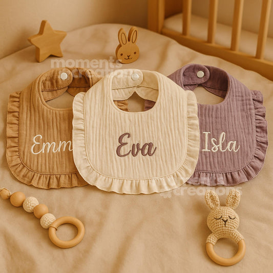 Personalized Name Embroidered Ruffle Baby Bib