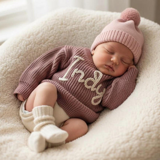 Hand-Embroidered Custom Name Baby Sweater